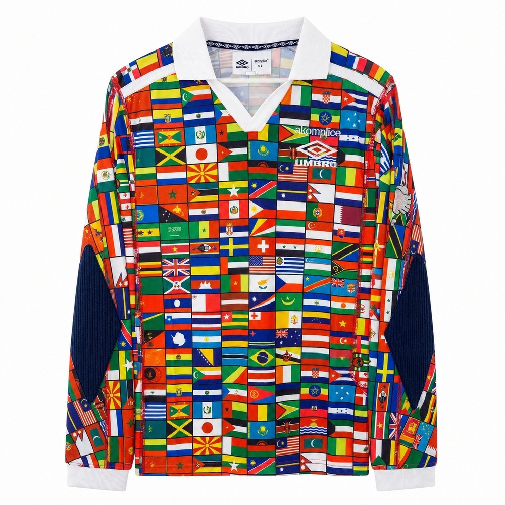 Umbro x Akomplice Rugby Jersey Mens Medium Soccer World Cup Peace 195 Flag Print